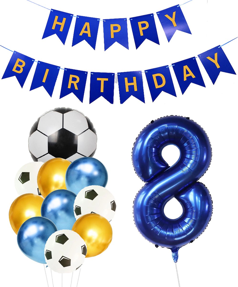 Cijfer Ballon 8 | Snoes Champions Voetbal Plus - Ballonnen Pakket | Blauw en Goud